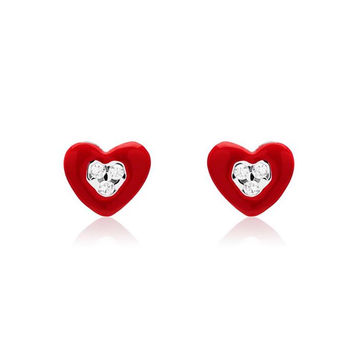 Ohrstecker rote Herzen aus 925er Silber mit Zirkonia