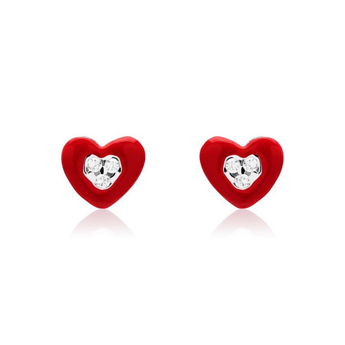 Earrings red hearts sterling silver with zirconia