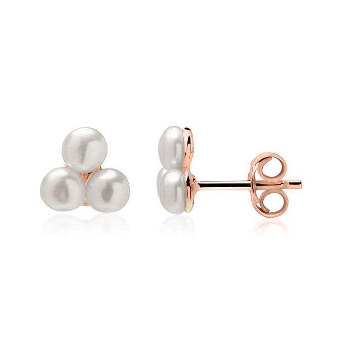 Rose gold plated 925 silver ear studs with pearls