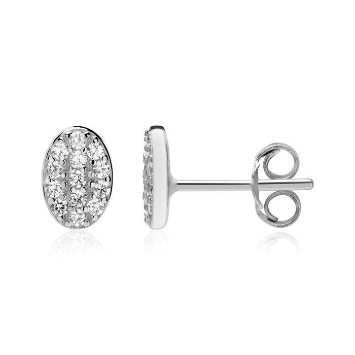 Oval sterling silver earrings with zirconia