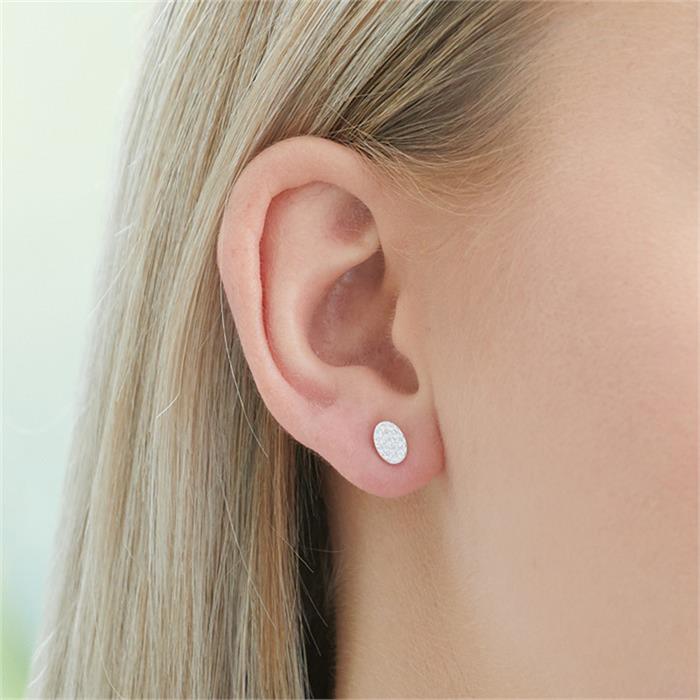 Oval sterling silver earrings with zirconia