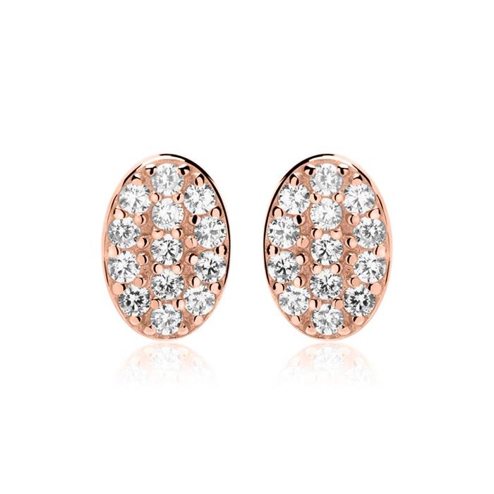 Oval stud earrings 925 silver rose gold plated zirconia