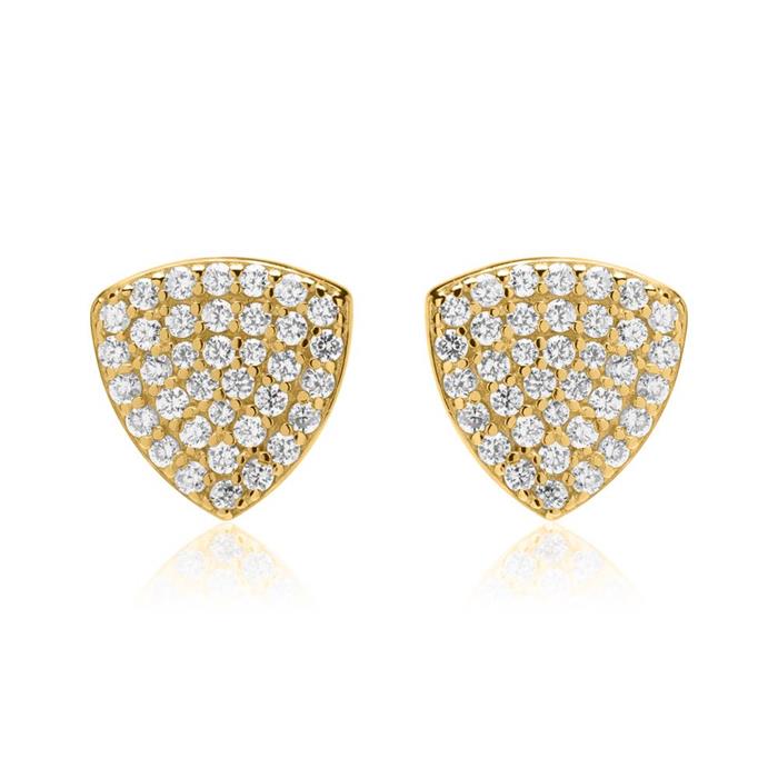 Stud earrings triangles 925 silver gold plated zirconia