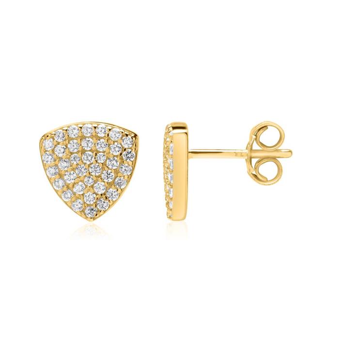 Stud earrings triangles 925 silver gold plated zirconia