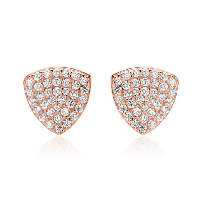 Stud earrings triangles 925 silver rose gold plated zirconia