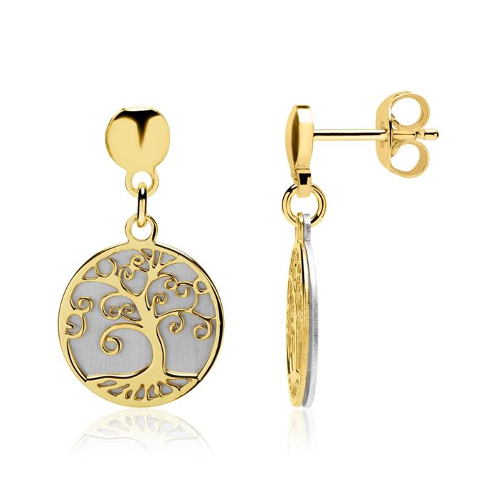 Tree of life ear studs made of 925 silver, partly gold-plated