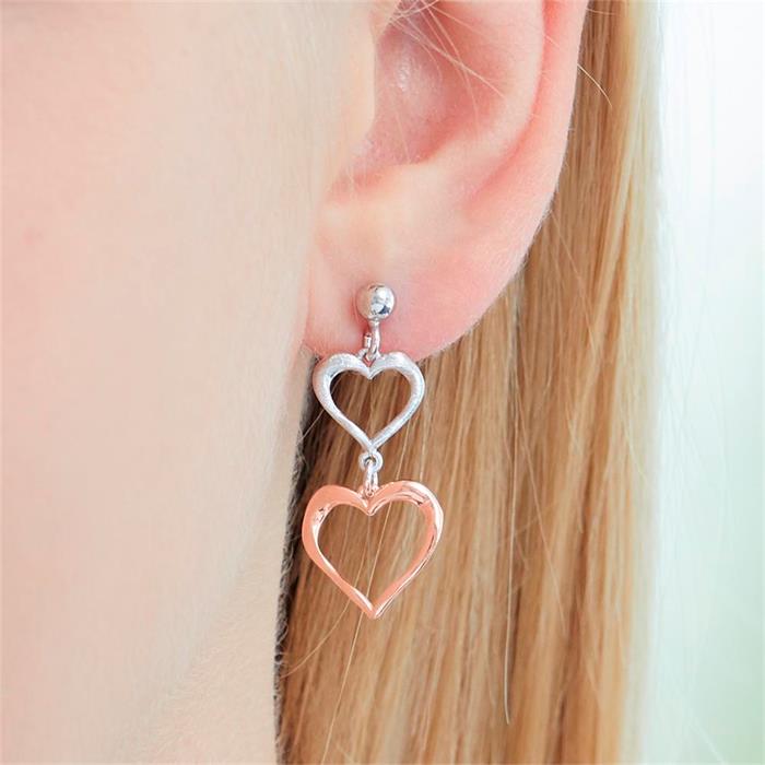 Stud earrings hearts 925 silver rose