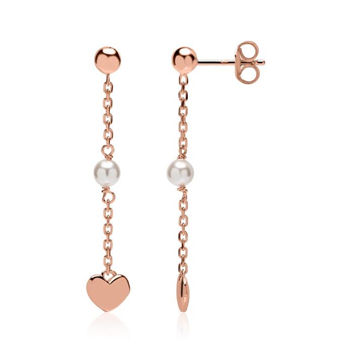 Rose gold plated 925 silver earrings hearts pearls