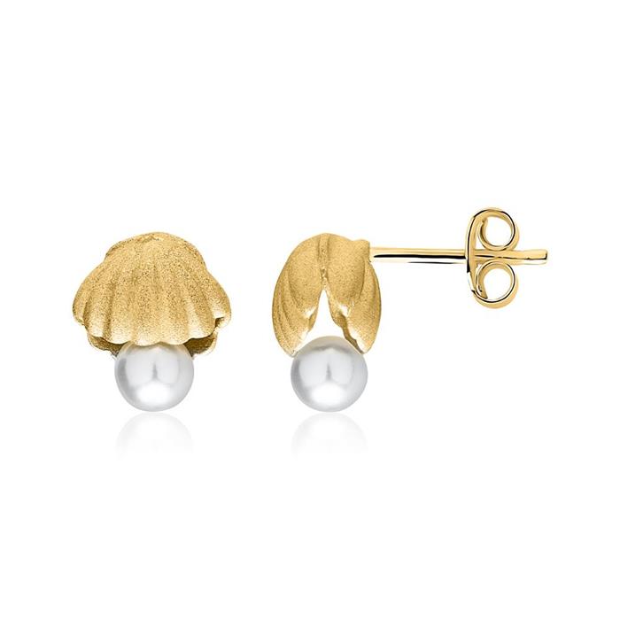 Pendientes de conchas con perlas 925 plata chapada en oro