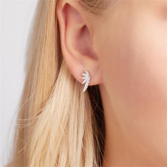 Stud earrings wings in sterling silver with zirconia