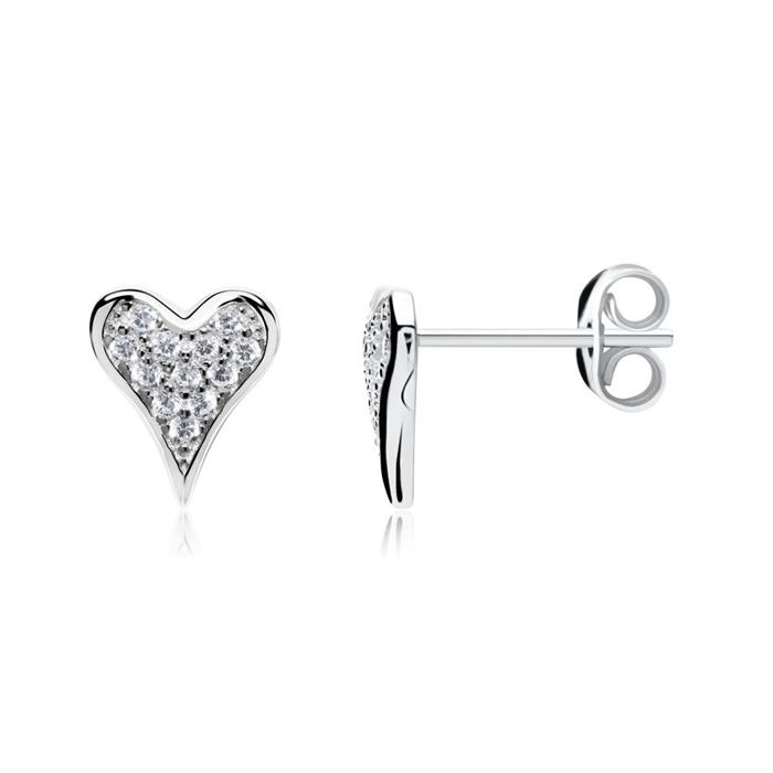 Heart sterling silver stud earrings with zirconia