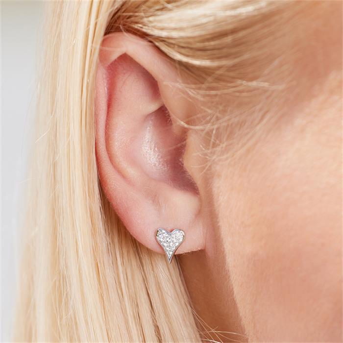 Heart sterling silver stud earrings with zirconia
