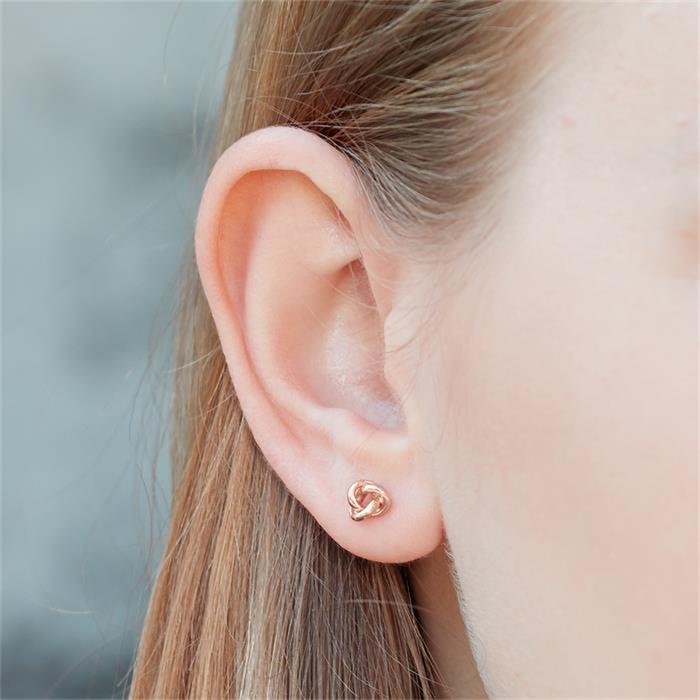 Ladies Ear Studs Knot Made Of 925 Silver, Rose Gold-Plated
