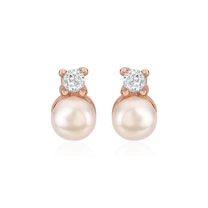 Ladies earrings made of 925 silver, rosé with pearls