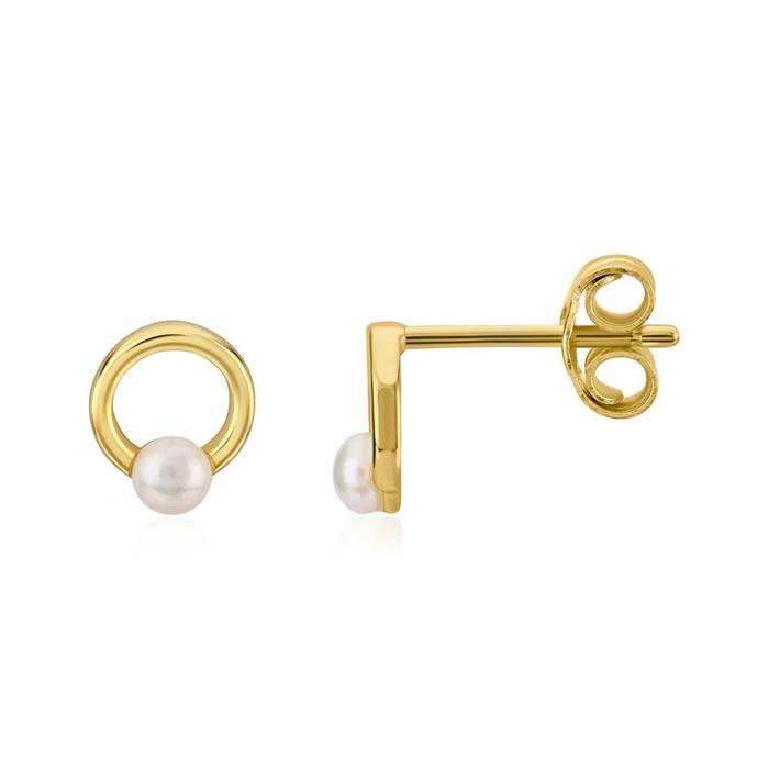 Stud Earrings Circles 925 Silver, Gold Plated With Pearls