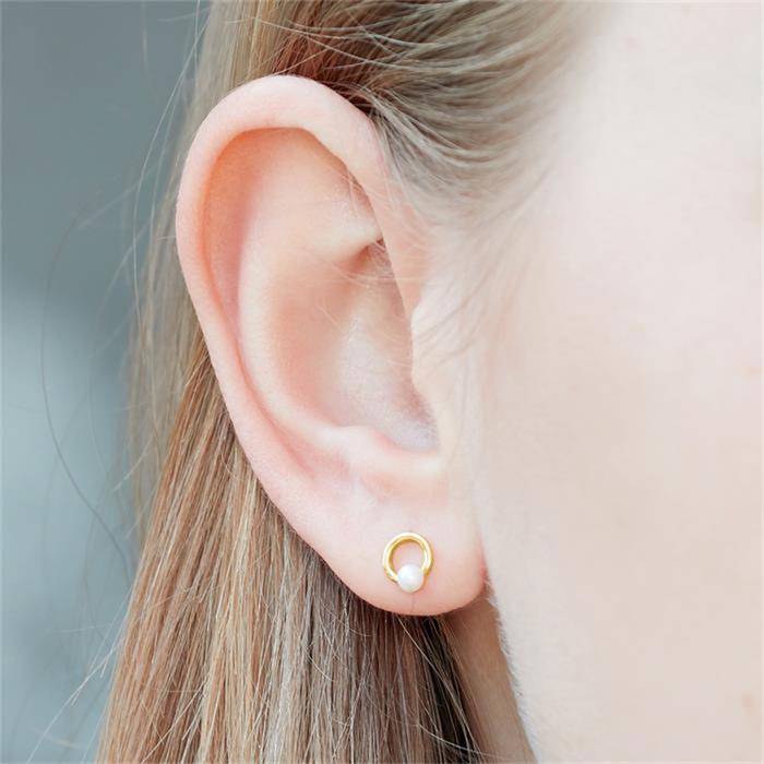 Stud Earrings Circles 925 Silver, Gold Plated With Pearls