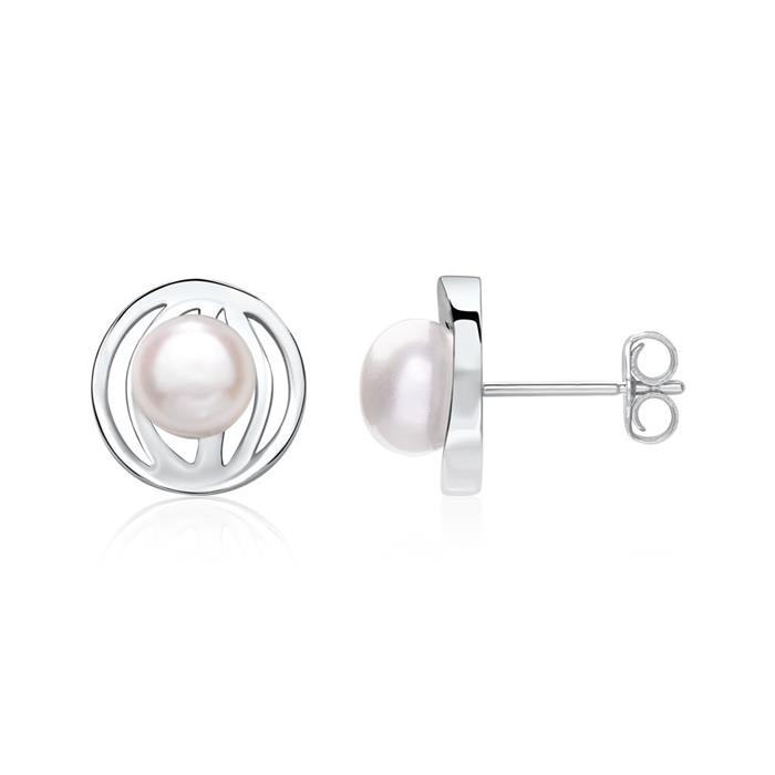 Ladies ear studs made of 925 silver with pearl
