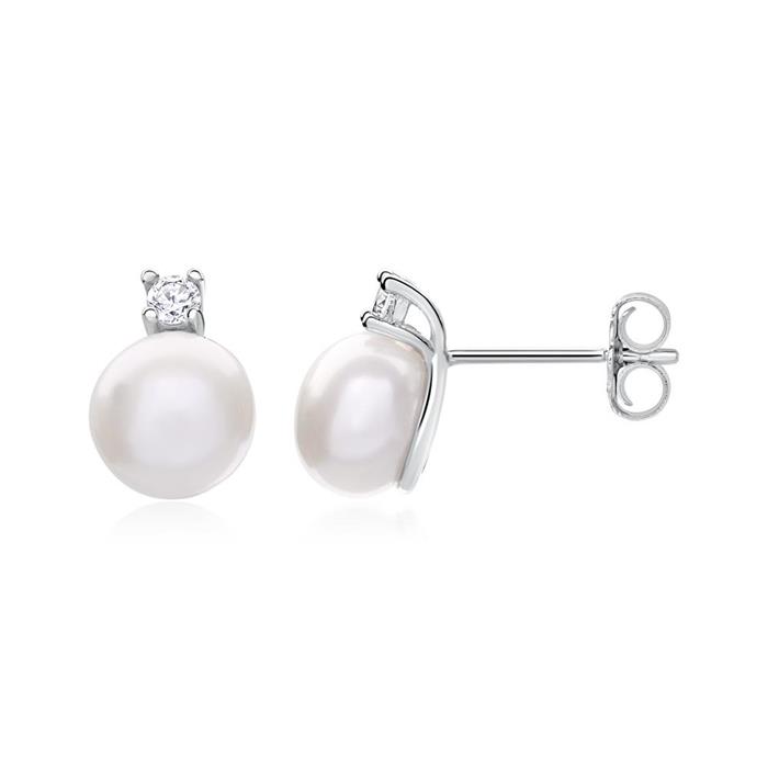 Pearl Earring In 925 Sterling Silver With Zirconia