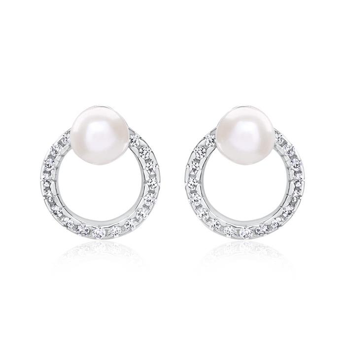 Stud earrings circle of 925 silver with zirconia beads