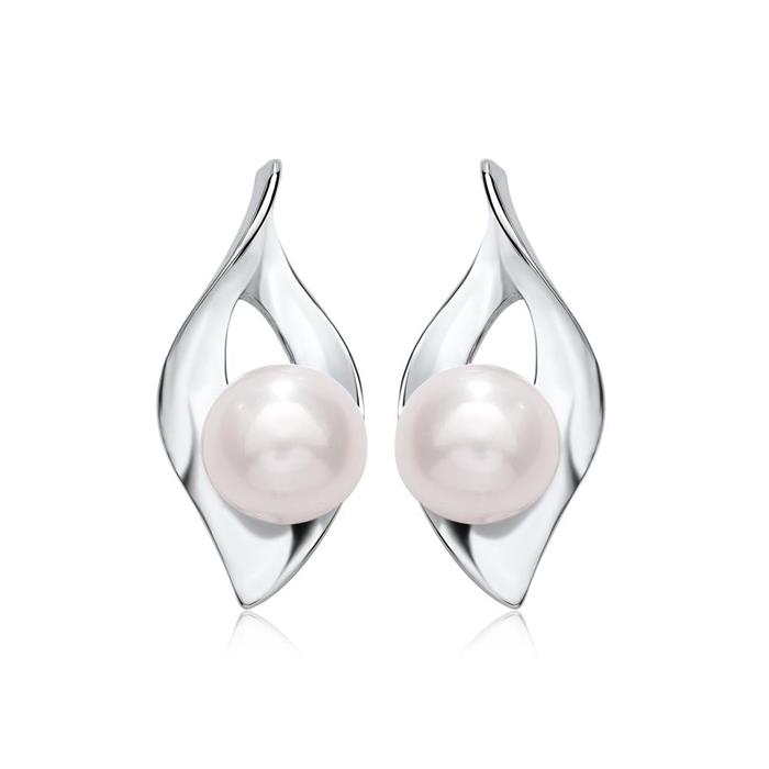 925 silver stud earrings leaf with pearl