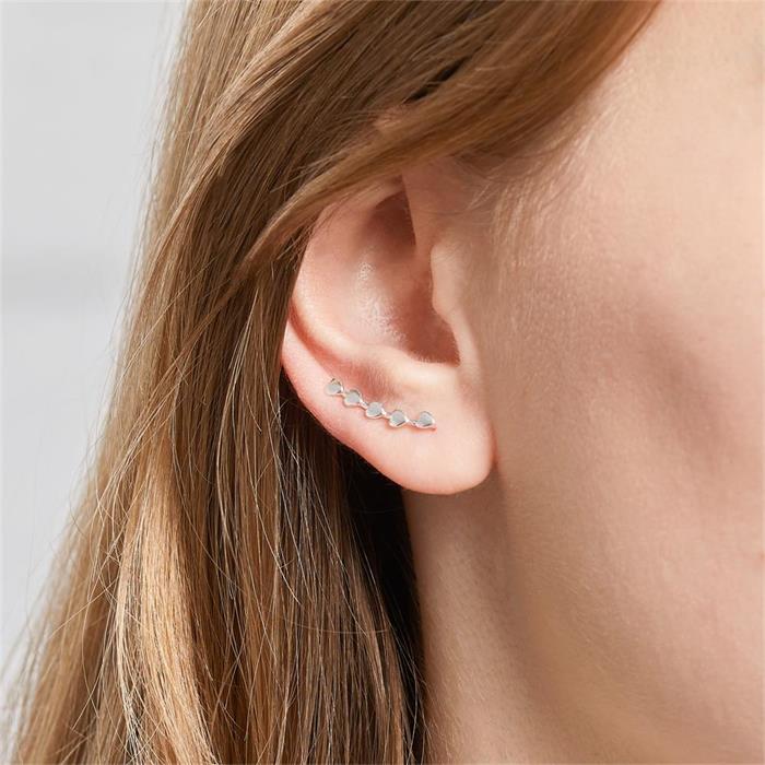 Ear climber hearts in sterling silver