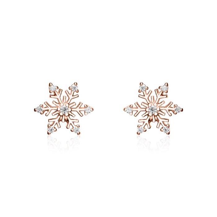 Pendientes copos de nieve de plata 925, oro rosa