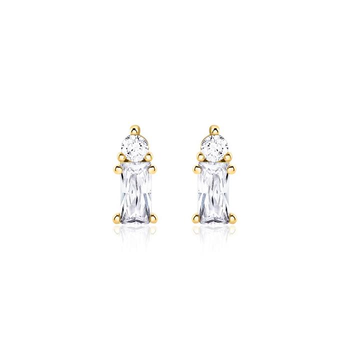 Zirconia stud earrings in 925 silver, gold-plated