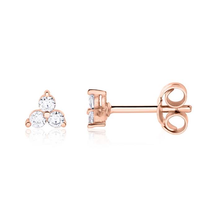 Zirconia stud earrings 925 silver, rose gold plated