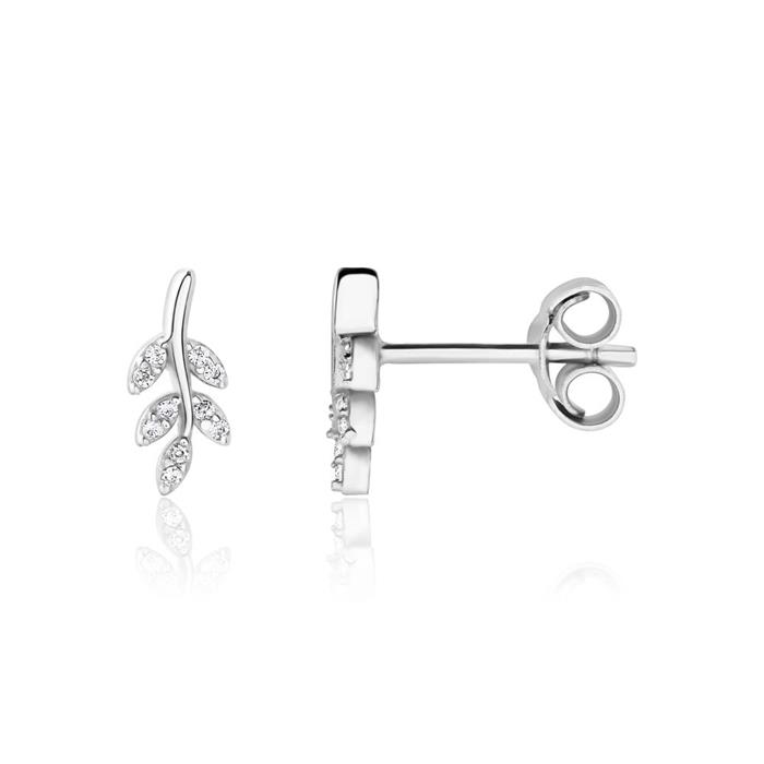 925 silver earrings leaf tendril with zirconia