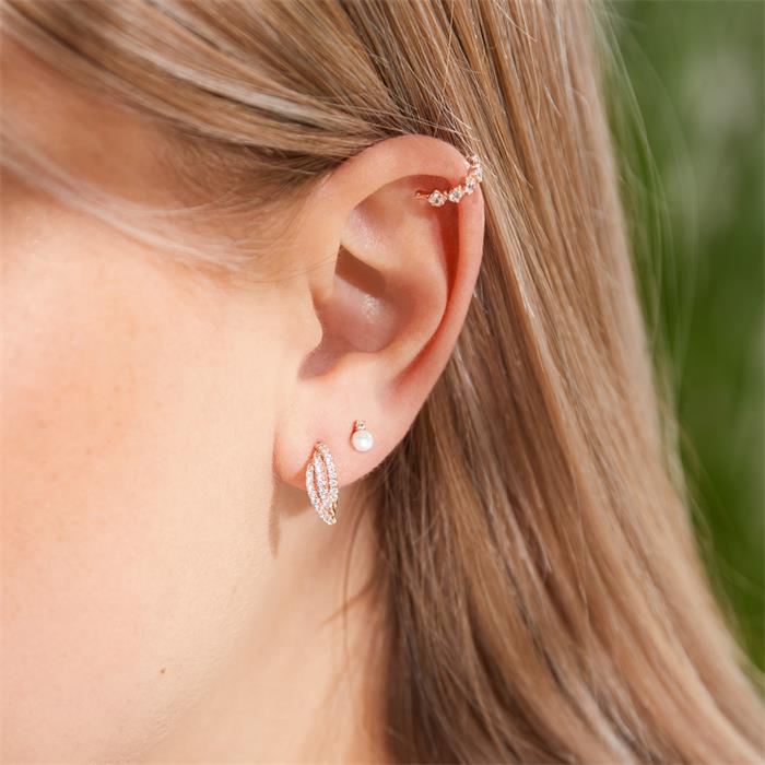 Ear cuffs de mujer de plata 925, rosa, circonita cúbica