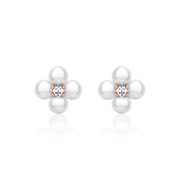 Pearl stud earrings blossom in 925 silver, rose gold plated