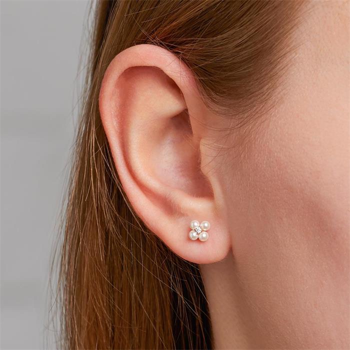 Pendientes de perlas flor de plata 925, chapados en oro rosa