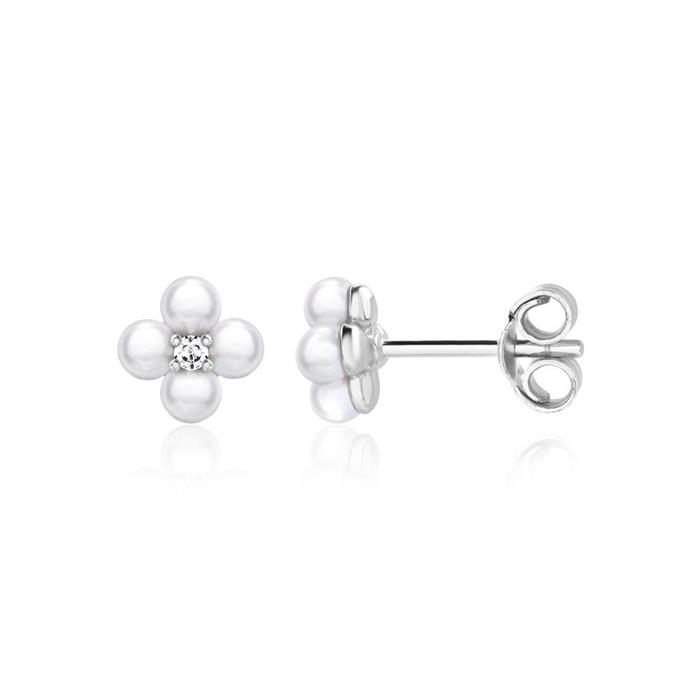 Pendientes flor de plata 925 con circonita cúbica