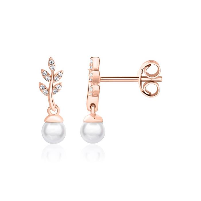 Pendientes de plata 925 rosa con perlas circonitas