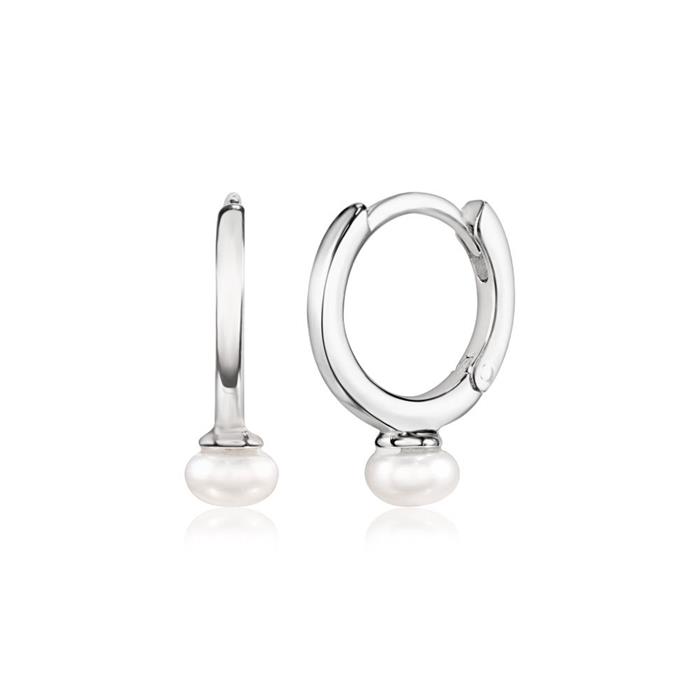 Pendientes de aro de plata 925 con perlas para mujer