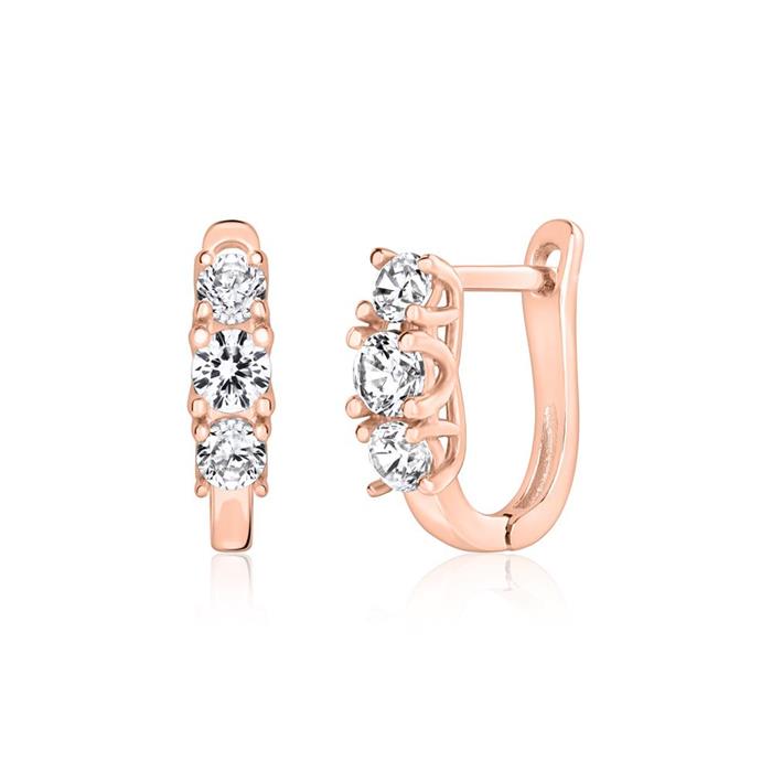 Ladies creoles in rose gold plated 925 silver zirconia