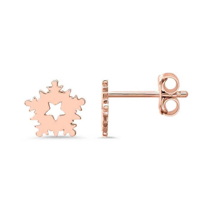 Stud earrings snowflakes in 925 silver, ros&#xE9;