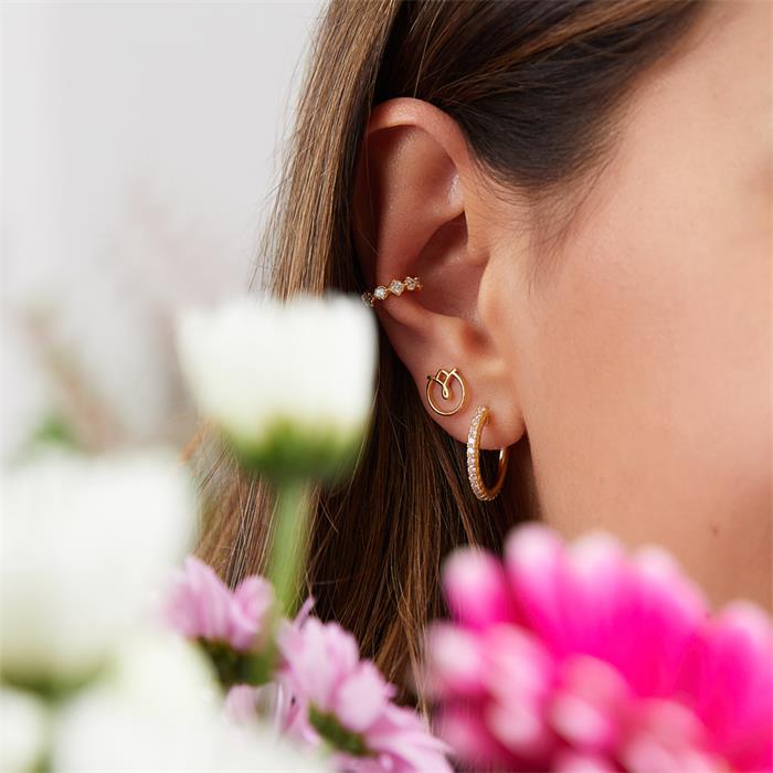 Ladies flower stud earrings in 925 sterling silver, gold plated