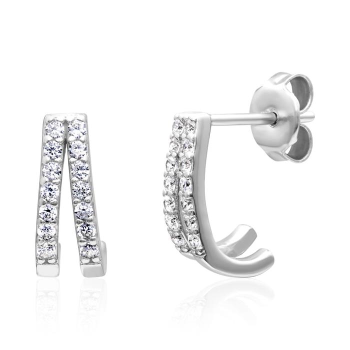 Ladies stud earrings in 925 sterling silver with cubic zirconia