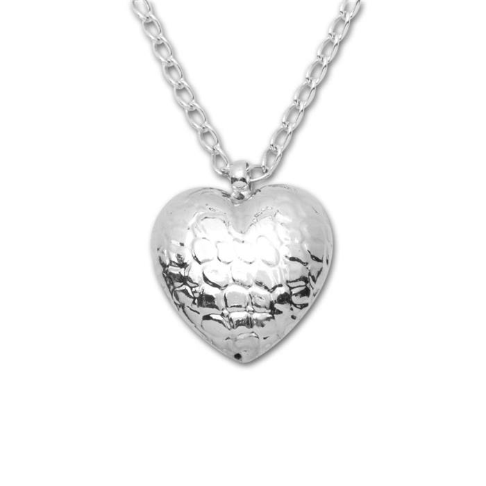 Modern silver necklace with pendant in heart shape