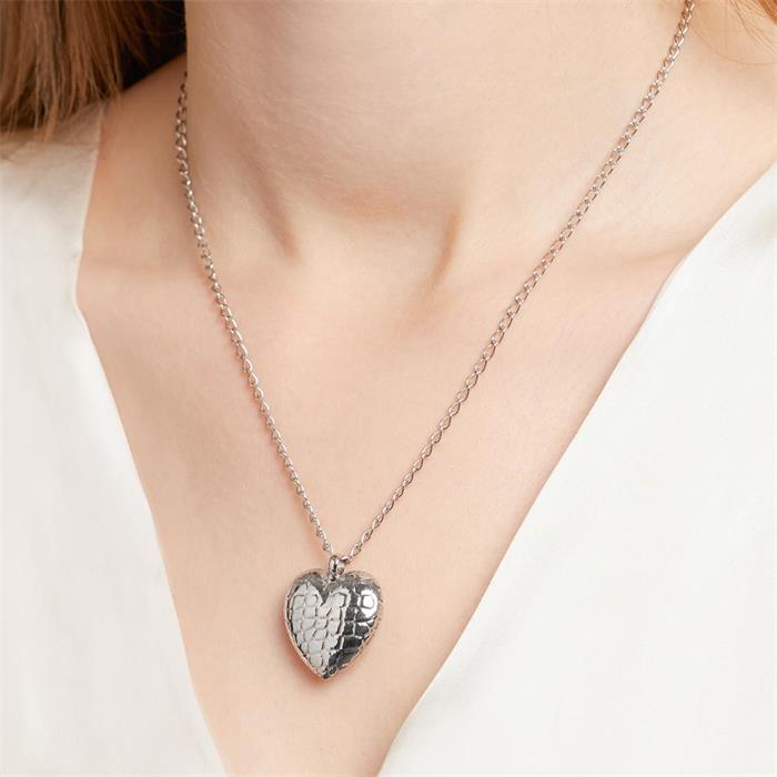 Modern silver necklace with pendant in heart shape