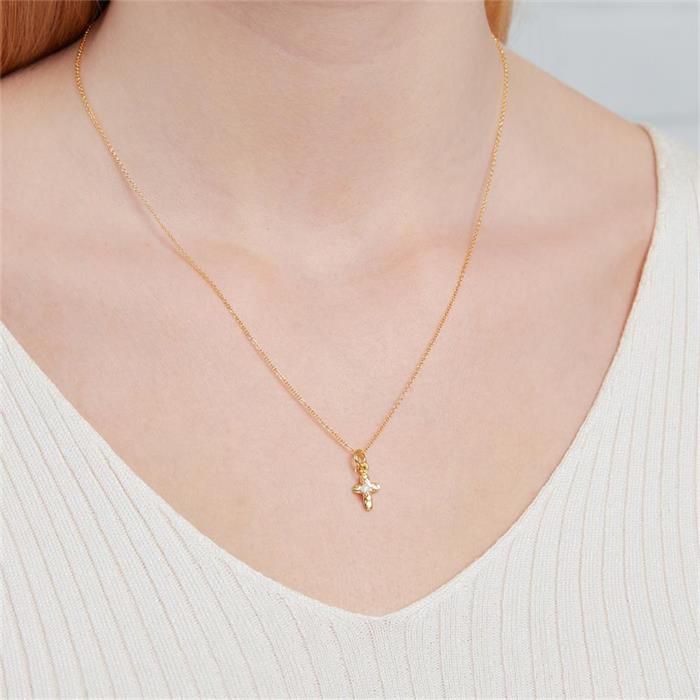 Sterling silver necklace gold plated cross pendant pearl