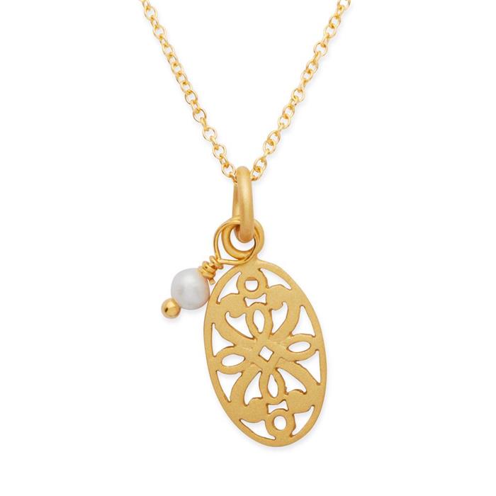 Gold plated silver necklace pendant and pearl