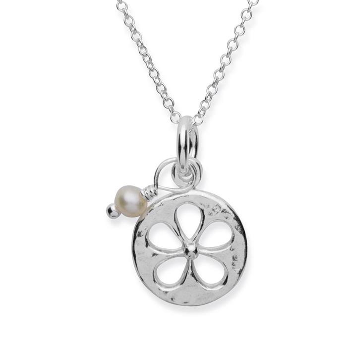 Silver necklace sterling with flower pendant and pearl