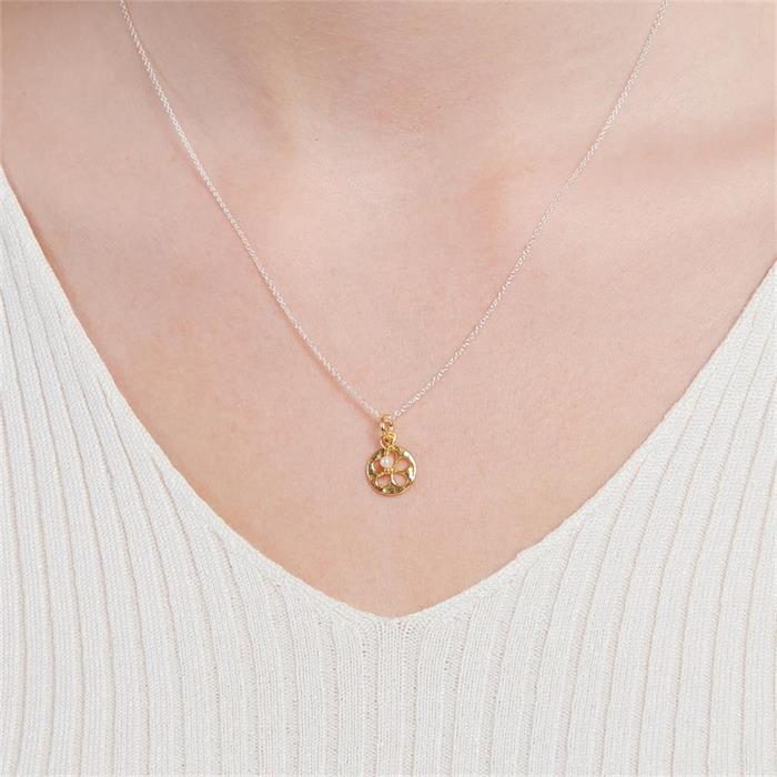 Gold plated silver necklace flower pendant and pearl