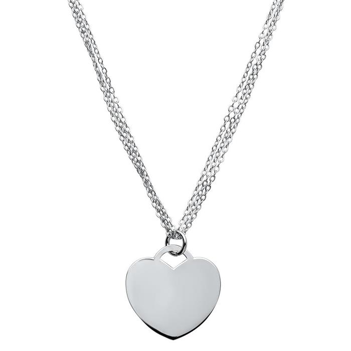 Three row sterling silver heart pendant