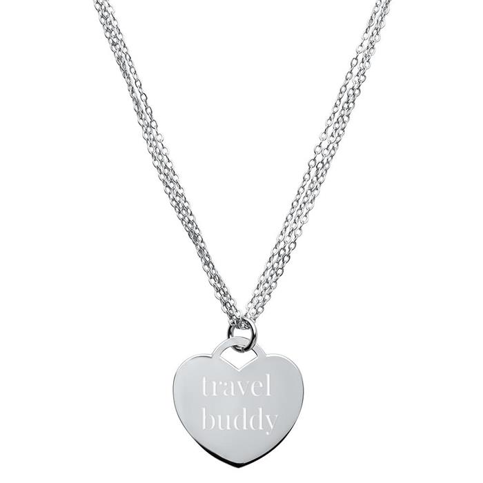 Three row sterling silver heart pendant