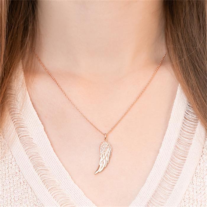 Silver necklace rose gold plated with angel wings