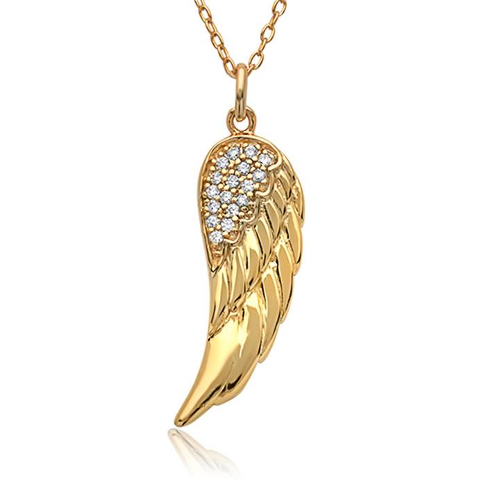 Cadena de plata 925 chapada en oro amarillo con alas de ángel