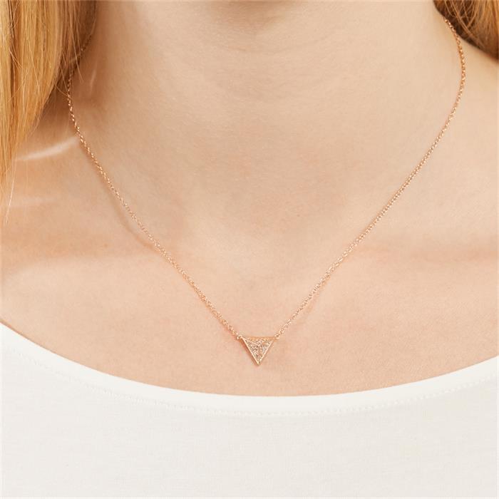 Necklace pendant pyramid rose gold plated zirconia